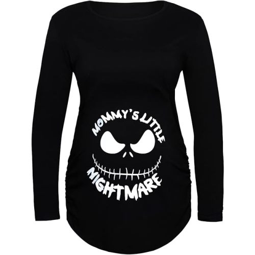 Women Maternity Halloween Tops Mommys Little Nightmare Christmas Pregnant Shirts