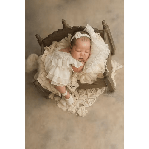 Lace Newborn Photography Outfit: Princess Romper, Hat, Pillow & Shoes