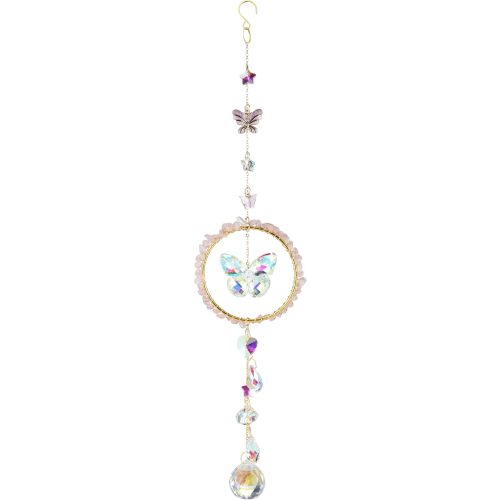 Pink Crystal Butterfly Sun Catcher, Elegant Home Decoration for Living Room, Bedroom, Dining, Kitchen, & Bath, Birthday Gift