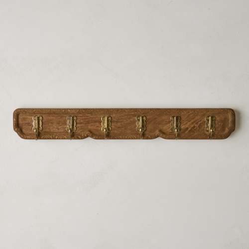 Caroline Carved Wood and Brass Hook Rack