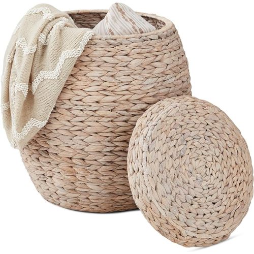 Best Choice Products Multipurpose Hyacinth Storage Basket, Plant Décor, Handwoven Organizer Tote for Bedroom, Living Room, Nursery, w/Lid - Whitewash