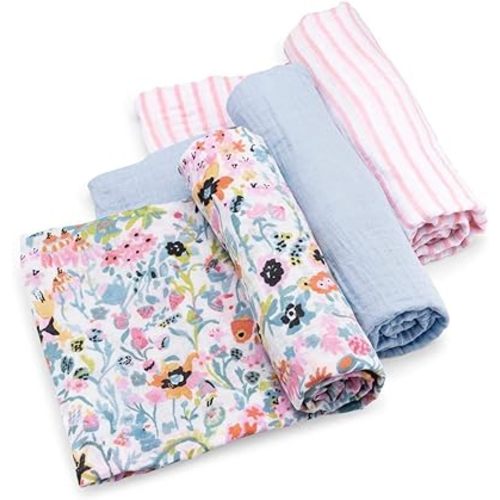 Parker Baby Swaddle Blankets - 3 Pack of 100% Cotton Muslin Swaddle Blankets for Baby Girls - Blossom Set