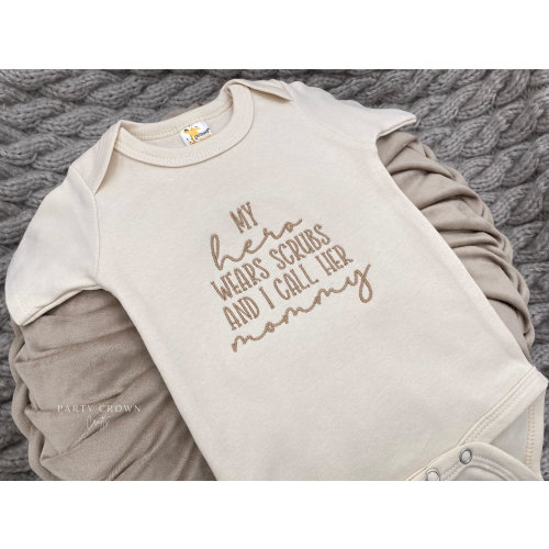 Embroidered My hero wears scrubs Bodysuit • Nurse Pregnancy Gift • Nurse Appreciation • Mom Nurse Baby Bodysuit • Nurse Bodysuit Gift