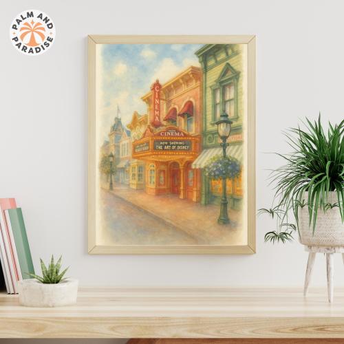 Main Street USA Cinema | Disney Watercolor Print | Magic Kingdom Wall Art | Theme Park Illustration | Printable Disney Decor