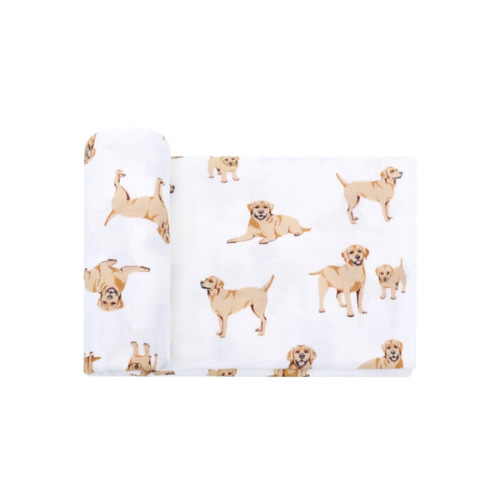 LifeTree Baby Swaddle Blankets Dog Pattern, Muslin Blankets Boys Girls Swaddling Wrap Receiving Blanket for Newborn, 70% Viscose from Bamboo and 30% Cotton, Large 47" x 47", Labrador