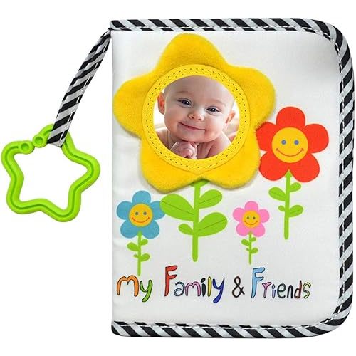 ABCKEY My Family And Friends Baby Photo Album With Sunflower Baby-safe mirror Holds 18 Photos Colourful