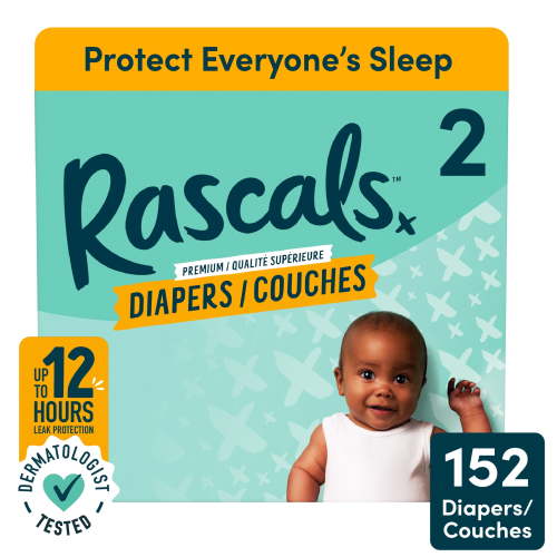 Rascals Premium Absorbent Baby Diapers, Size 2, Carton, 152 Count - Walmart.ca