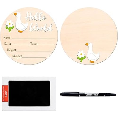 R HORSE Baby Birth Announcement Sign - 3D Goose Wooden Baby Birth Sign with Marker Pen for Baby Hand and Footprints, Newborn Name Announcement Sign with Ink Pad for Unisex Baby Shower