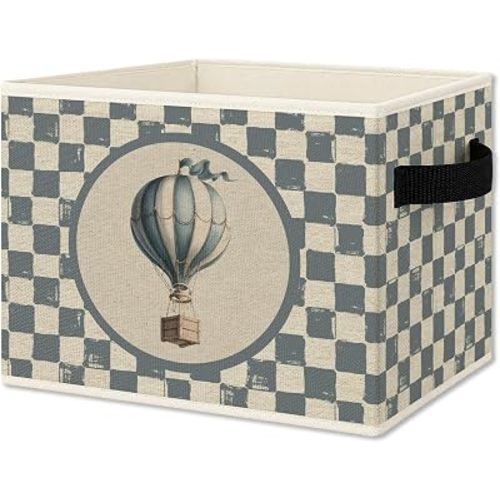 Vintage Blue Checkered Hot Air Balloon Foldable Storage Box