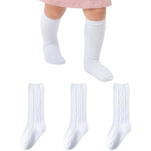 Baby Knee High Socks Toddler Seamless Socks Cotton Long Stockings Cable Knit Newborn Tube Sock for Infant Boys Girls