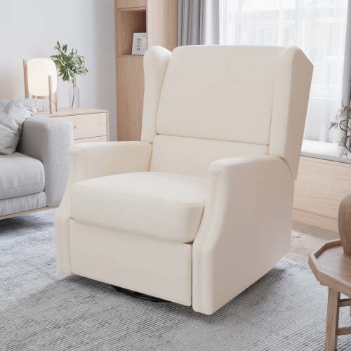 Merrick Lane 3-in-1 Wingback Manual Recliner Rocker Swivel Glider Chair in Cream