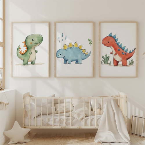 Dinosaur Nursery Wall Art Set Cute Dinosaur Art Dino Art Cute Dino Posters Baby Boy Nursery Dino Nursery Decor Prints Set 3