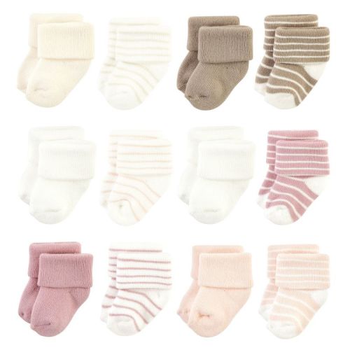 Hudson Baby Infant Girl Cotton Rich Newborn and Terry Socks, Blush Stripe (Size 0-6 months)