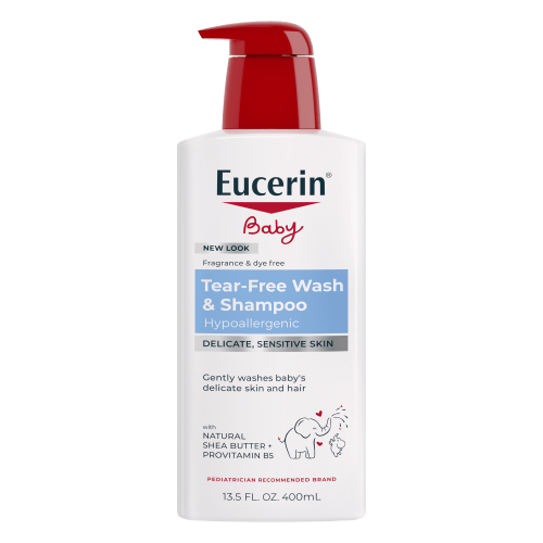 Eucerin Unscented Baby Shampoo and Body Wash, Tear-Free, 13.5 fl oz Pump Bottle