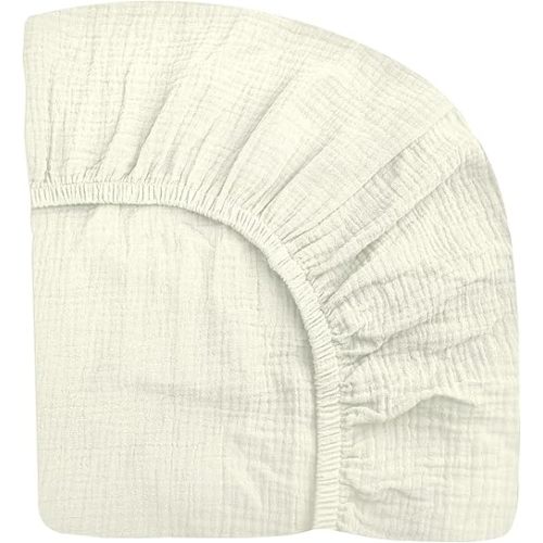 Crib Sheets Fitted Baby Toddler Bed Sheets 28" x 52" Muslin Cotton Cream