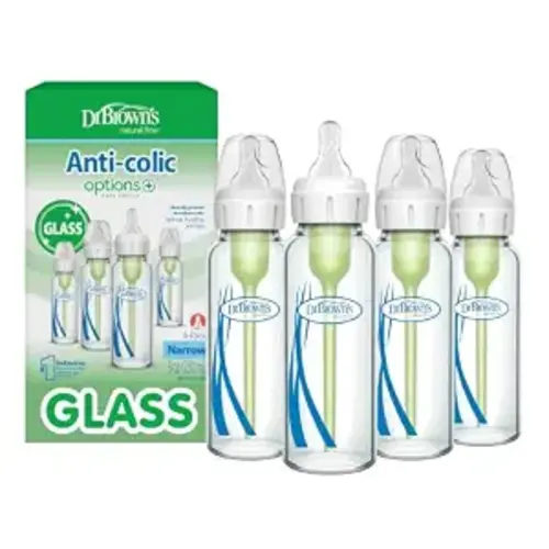 Dr. Brown's Anti-Colic Options+ Narrow Glass Baby Bottle, 8 oz, 4-Pack