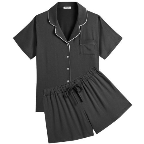 Ekouaer Womens Pajamas Set Soft Classic Notch Collar Bride Pjs Comfy Short Sleeve Sleepwear Loungewear Dark Gray XL