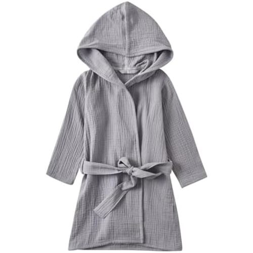 Organic Cotton Toddler Bathrobe, Soft and Breathable Baby Robe for Kid, Boy& Girl Hooded Robe Muslin