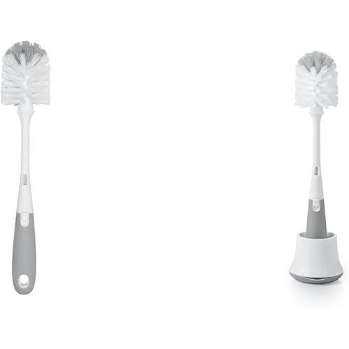 OXO Tot Bottle Brush with Nipple Cleaner, Gray, 1 Count (Pack of 1) & Tot Bottle Brush with Nipple Cleaner and Stand - Gray