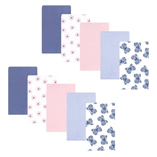 Hudson Baby Unisex Baby Cotton Flannel Burp Cloths 10-Pack, Beautiful Butterfly, One Size