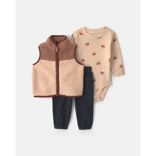 Baby Boy 3-Piece Acorn Teddy Fleece Layering Set - Brown/Indigo | Carter's
