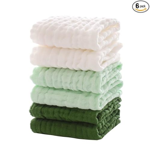 MUKIN Baby Washcloths - Soft Face Cloths for Newborn, Absorbent Bath Face Towels, Baby Wipes, Burp Cloths or Face Towels, Baby Registry as Shower. Pack of 6-12x12 inches (Green)