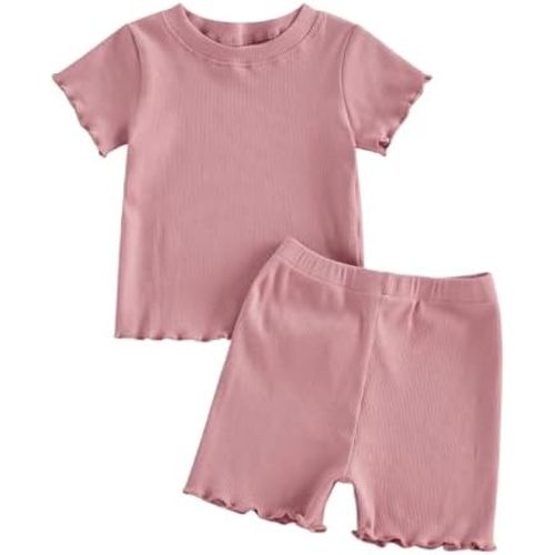 Toddler Baby Girl Clothes Ribbed Lettuce Shirts Shorts Set