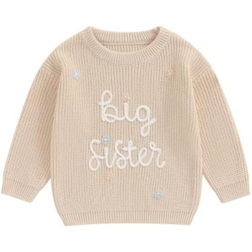 Amnnchya Toddler Infant Baby Girl Knit Sweater Big Sister Little Sister Matching Outfits Long Sleeve Pullover Sweatshirt