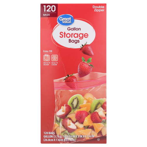 Great Value Gallon Storage Bags with Double Zipper, 120 Count