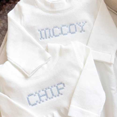 Personalized Embroidered Knit Gown | Heirloom Gift | Baby Shower Gift | Monogrammed Baby | Custom Keepsake | Baby Boy | Gender Neutral Gift