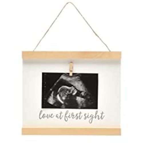 Pearhead Sonogram Love at First Sight Wall Art, Wooden Clip Baby Keepsake Frame, Gender-Neutral Baby Girl or Baby Boy Nursery Décor Accessory, Pregnancy Announcement Picture Frame
