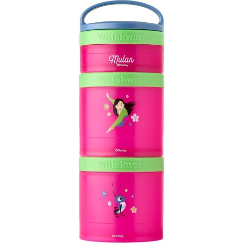 Whiskware Disney Princess Stackable Snack Containers for Kids, 3 Stackable Snack Cups for School and Travel, Mulan and Cri-Kee