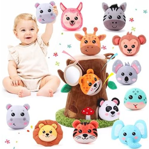 Arrowbash 13 Pcs Plush Animal Tree House, Hide and Seek Sensory Toy
