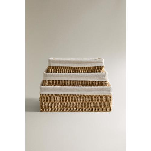 RECTANGULAR COTTON-LINED BASKET - Light beige | ZARA United States