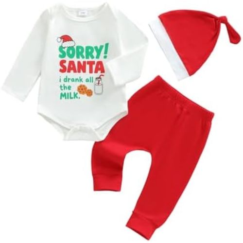 BemeyourBBs Newborn Baby Boy Christmas Outfit My 1st Christmas Romper Pants Set with Hat 3 Piece Infant Boy Winter Clothes