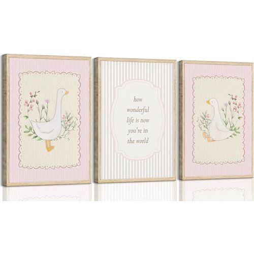 Amazon.com: Ijeroain Vintage Pink Silly Goose Wall Art Neutral Floral Print Painting Preppy Aesthetic picture Inspirational Poster Nursery Wall Decor Suitable for Girls Children's Room Home Decoration 16x24in: Mixed Media