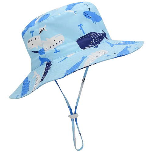Zando Baby Sun Hat UPF 50+ UV Protection Summer Toddler Bucket Hat with Wide Brim Graphic Print for Boys Girls Whale Blue 6-12 Months