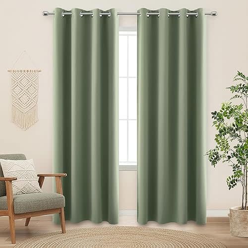 KOUFALL Nursery Curtains Boy Blackout, Sage Green Boho Woodland Theme Room Darkening Thermal Insulated Curtain Drapes for Bedroom Living Room,Wide 52 x 90 Inch Long, 2 Panel Set