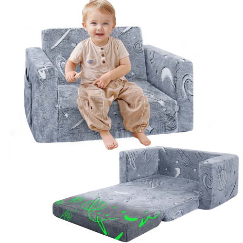 Teler Kids Couch Toddler Chair Kids Sofa Extra Wide Glow in The Dark Baby Convertible Sofa ,Foldable Toddler Bed for Kids Girls Boys