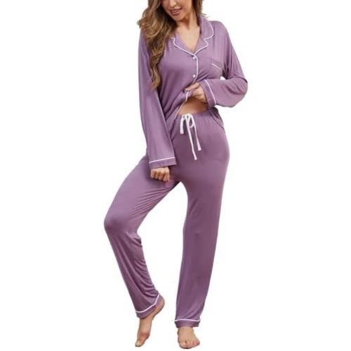 Button Up Pajamas for Women Long Sleeve Sleepwear Soft Loungewear Ladies Pjs Set XS-XXL