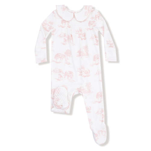 Peter Pan Ribbed 2-Way Zip Footie, Farm Toile Pink