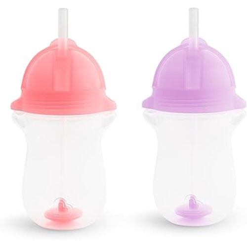 Munchkin Any Angle Weighted Toddler Straw Cups with Click Lock Lid, 10 Ounce, 2 Pack, Pink/Purple