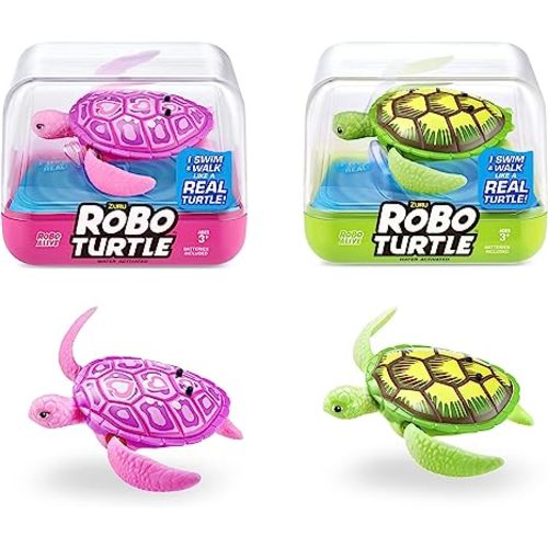 Robo Alive Robo Turtle Robotic Swimming Turtle (Green + Pink) by ZURU Water Activated, Comes with Batteries, Exclusive (2 Pack)