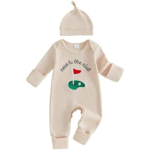 Mama's Boy Baby Boy Romper Waffle Knit Footed Jumpsuit Hat Newborn Outfit