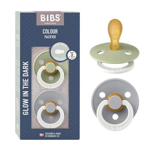 BIBS Pacifiers 6-18 Months | 2-Pack Soothers | BPA-Free Symmetrical Nipple | Made in Denmark | Sage Glow/Cloud Glow Colour Pacifier