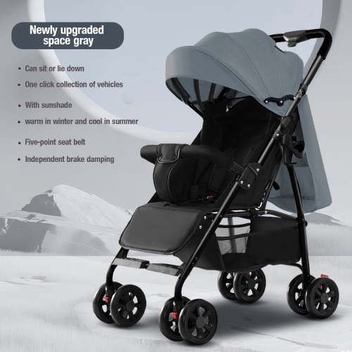 Lightweight Baby Stroller Portable Travel Stroller Infant Carriage Bassinet Stroller with Compact Fold for Newborn/Child/Toddler,Adjustable Canopy,Net,Cup Holder,One-Hand,Unisex Grey
