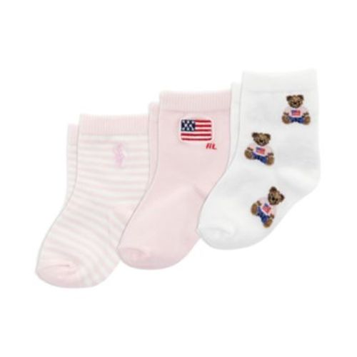 Baby Girls' Americana Bear Socks, 3-Pack