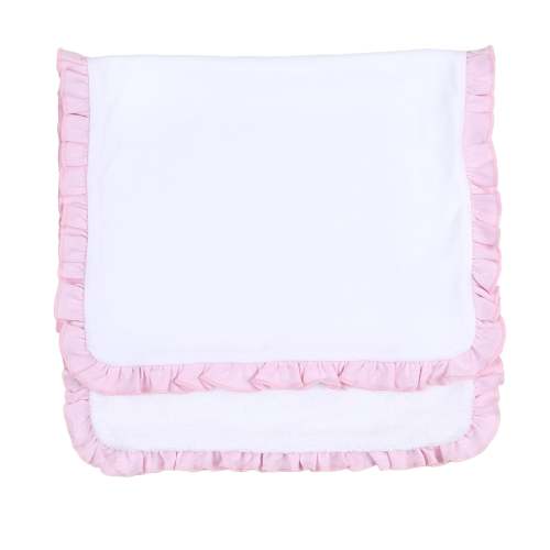 Essentials White Ruffle Burp Cloth with Pink Trim