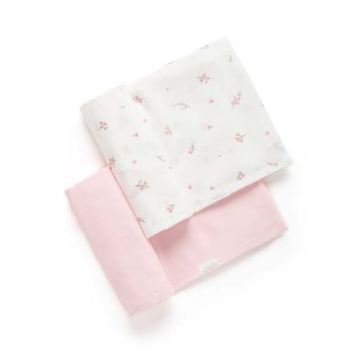 Pink 2 Pack Blossom Muslin Wrap - Baby Swaddles - Purebaby - Purebaby