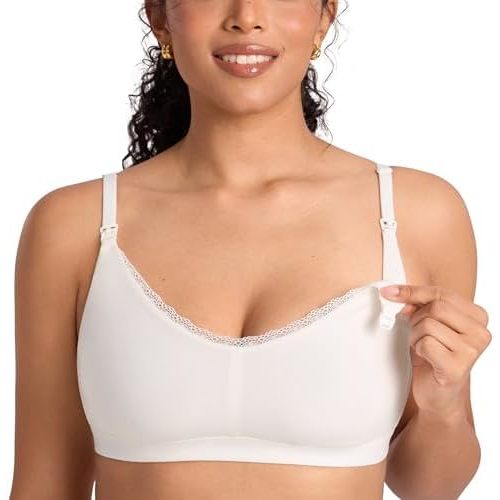 MOMANDA Lace Cotton Nursing Sleep Bras for Breastfeeding Ultra Soft Cute Maternity Bralettes with Pads